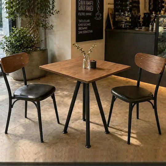 Obelix Masă Pătrată Pentru Bucătărie Din Lemn Cu Ramă Metalică Nuc Negru 70x70x74 cm