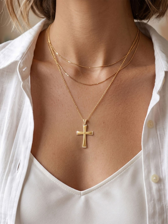 Women’s Gold Cross 9K Double Sided with Chain