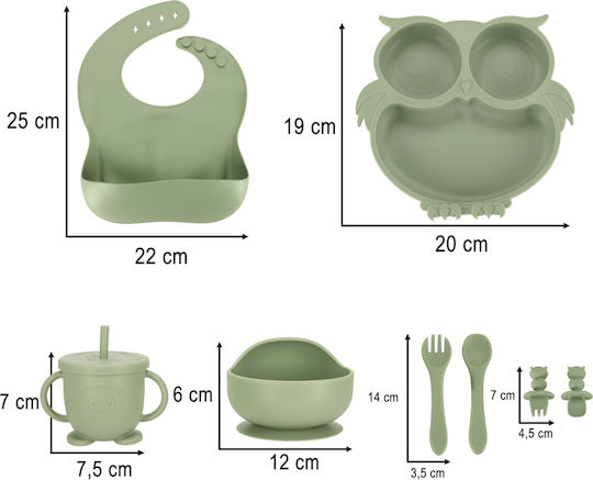 ikonka Silicone Feeding Set with Anti-Slip Base Green 6 Pcs
