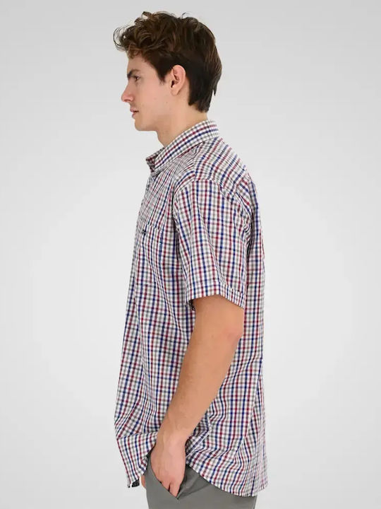 Short Sleeve Denim Shirt in Regular Fit Checked Red-Indigo