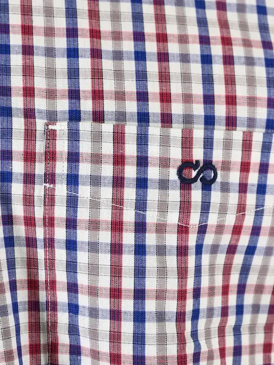 Short Sleeve Denim Shirt in Regular Fit Checked Red-Indigo