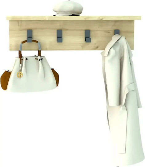 Wooden 4 Hook 60x15x16cm