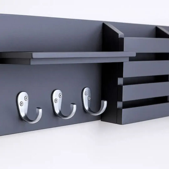 Wall Hanger Metal 3 Hooks Grey 60x10x15cm