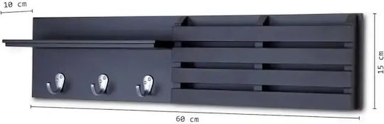 Agățătoare de Perete 3 Compartimente Gri 60x10x15cm