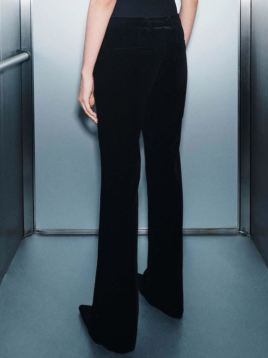 Women's Velvet Trousers in Slim Fit Black