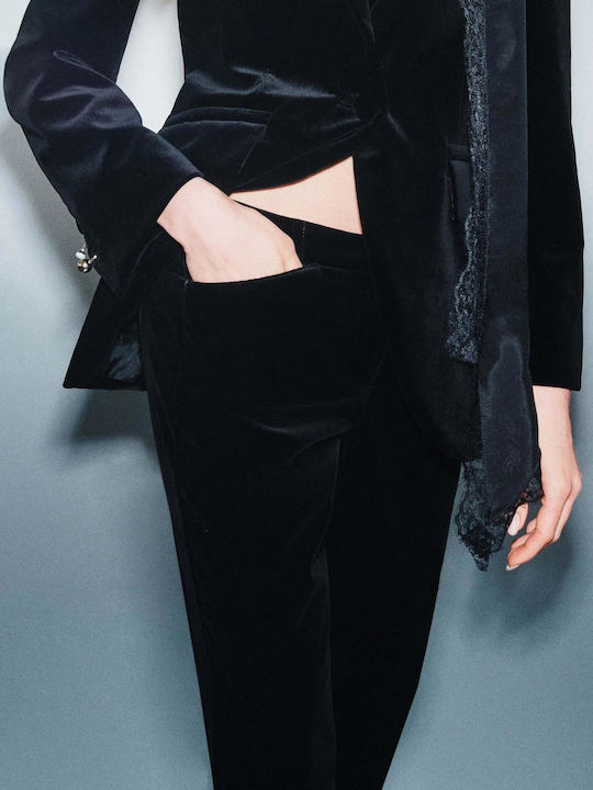 Women's Velvet Trousers in Slim Fit Black