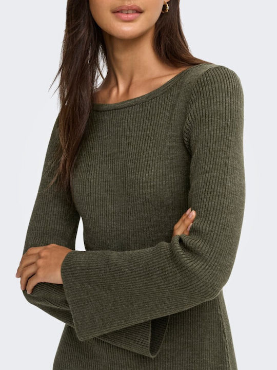 Mini Knitted T-Shirt Dress Burnt Olive