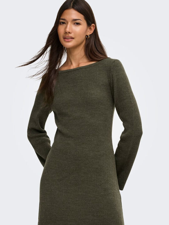 Mini Knitted T-Shirt Dress Burnt Olive
