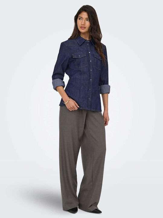 Long Sleeve Women's Denim Shirt Blue
