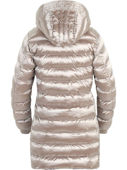 Long Women's Puffer Jacket for Winter Champagne Grey
