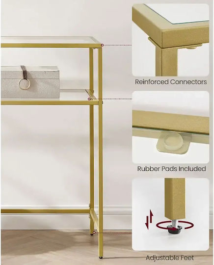 Consolă Metalică cu Suprafață din Sticlă Auriu M80xP30xÎ90cm