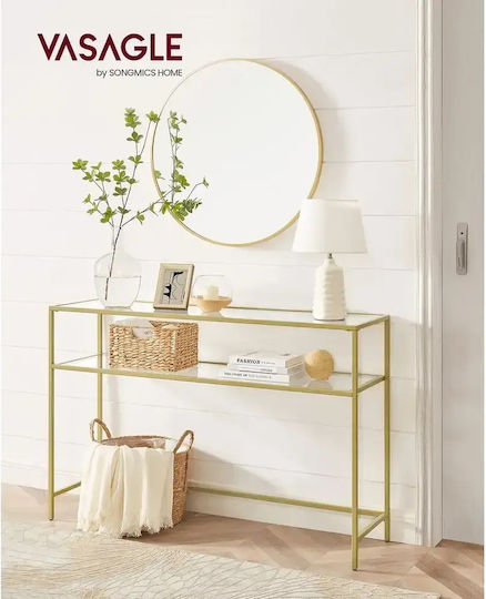 Consolă Metalică cu Suprafață din Sticlă Auriu M80xP30xÎ90cm