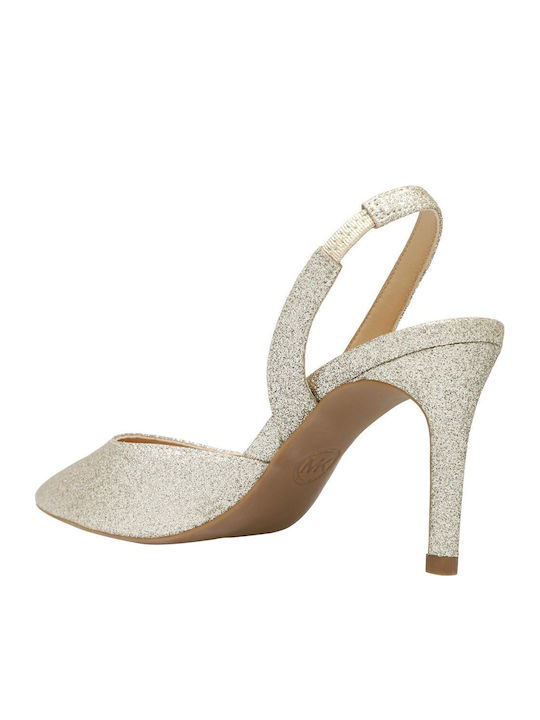 Alina Leather Heels with Mid Heel Gold