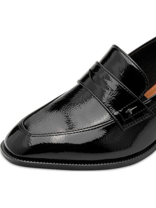 Leder Spitze Zehen Pumps mit niedrigem Absatz Schwarz