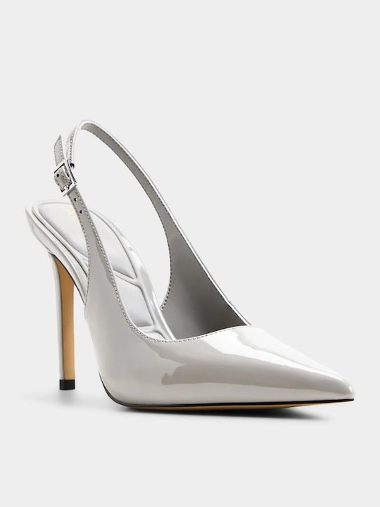 Pointed Toe Heels In Patent Leather With High Grey Heel
