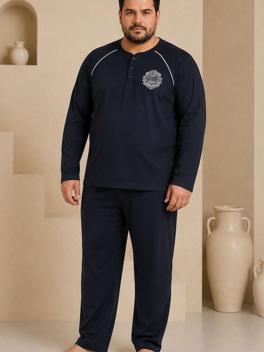 Rimoli Plus Size Χειμερινή Ανδρική Πιτζάμα Blue Black Rimoli Plus Size Χειμερινή Ανδρική Πιτζάμα Blue Black