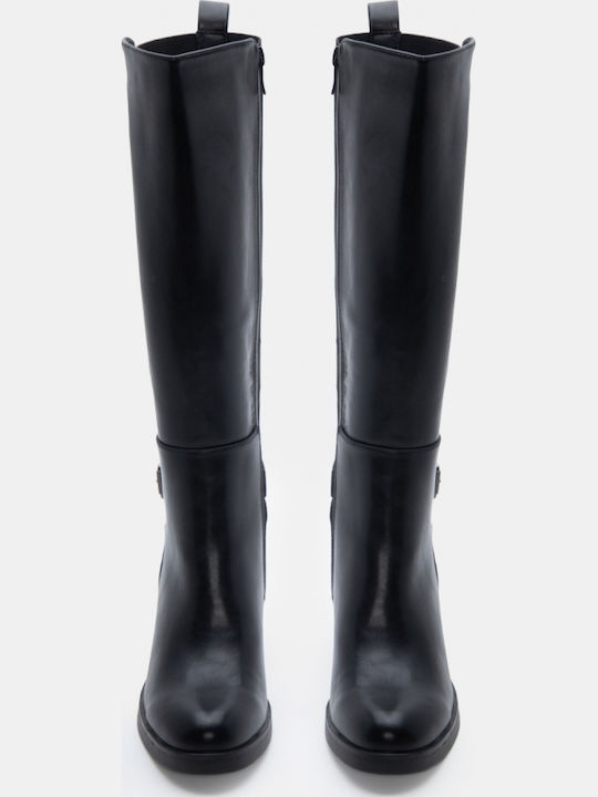 Wildleder Damenstiefel mit Mittelhohem Absatz Schwarz