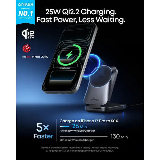 Anker Încărcător Wireless Qi2 25W Negru (3in1 Prime MagGo)