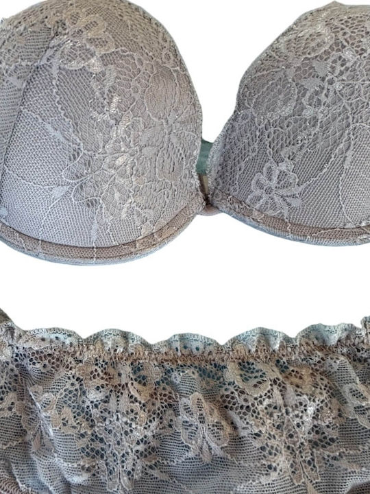 Jadea Lace Underwear Set Bra With Grey Slip Argent