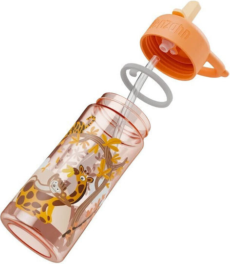 Affenzahn Plastic Kids Water Bottle with Straw Non Spill Orange 430ml