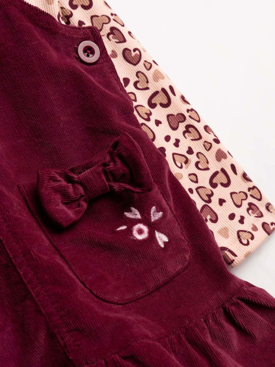Mädchenkleid Langärmelig Set aus 2 mit Burgundisch Mädchenkleider