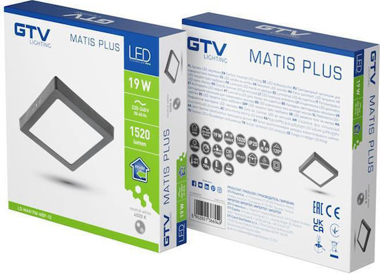 Gtv LED Панел 19W с Неутрално Бяла Светлина 4000K Gtv LED Панел 19W с Неутрално Бяла Светлина 4000K