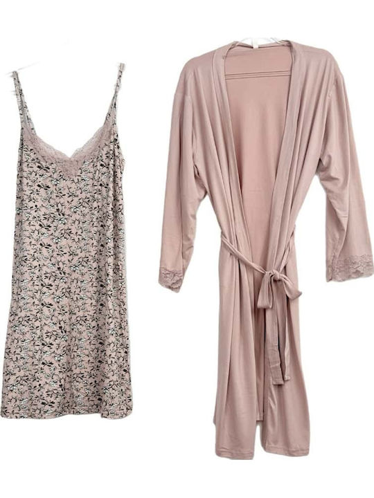 Notte Stella Summer Women's Robe with Pink Nightgown