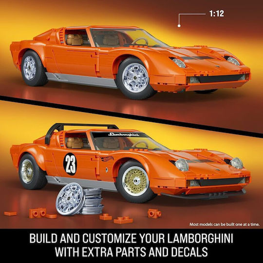 Mattel Building Blocks Brick Shop Hot Wheels ’71 Lamborghini Miura P400 Sv 1523 Pieces