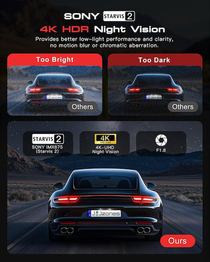 Jzones V630 Set Cameră DVR Auto 4K cu Ecran 2.4" Bluetooth Wi-Fi GPS și Cameră Oglindă Spate