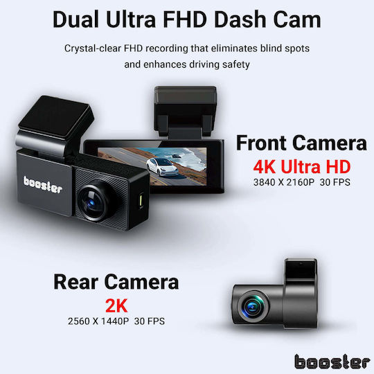 Booster SafeDrive Ultra Cameră DVR Auto 4K cu Ecran 3.2" Wi-Fi, GPS