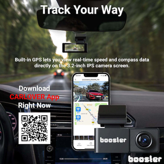 Booster SafeDrive Ultra Cameră DVR Auto 4K cu Ecran 3.2" Wi-Fi, GPS