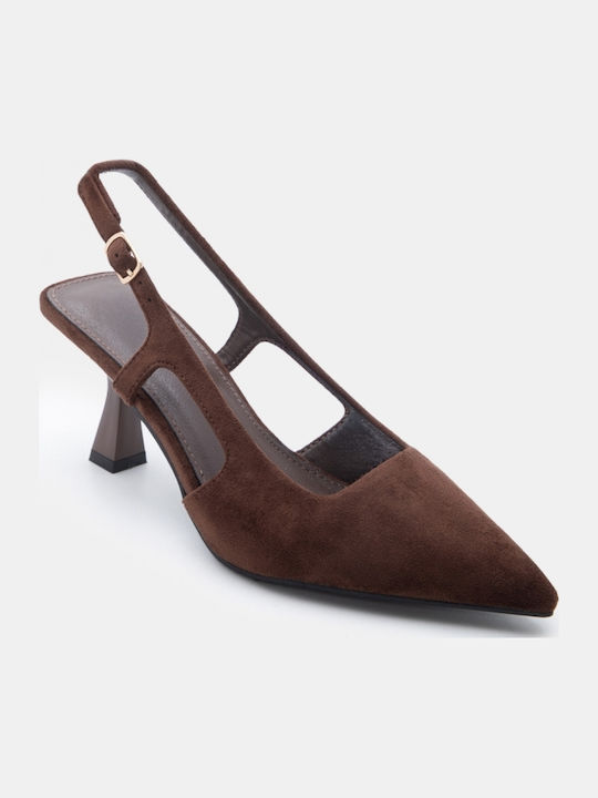 Μυτερές Γόβες με Μεσαίο Τακούνι Καφέ