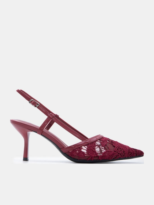 Spitze Zehe Pumps mit Mittlerem Absatz in Burgundisch