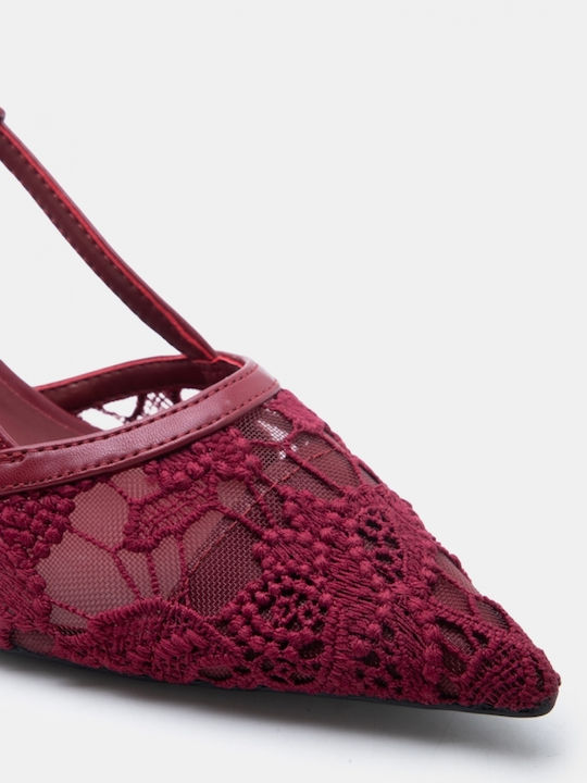 Spitze Zehe Pumps mit Mittlerem Absatz in Burgundisch