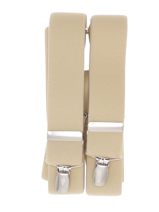 Unisex Adult Suspenders Buticcochet Made Elastic Synthetic Material 3 Metal Clips 35 Mm Beige Br512
