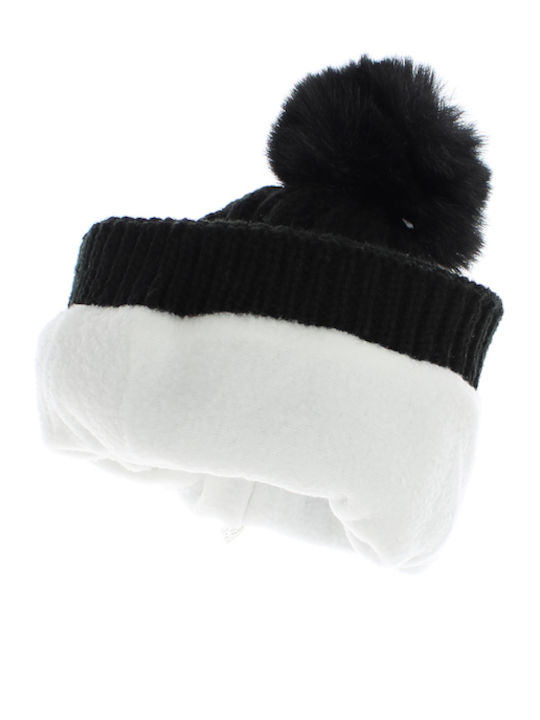 Kinder Beanies Set mit Schal Gestrickt Schwarz