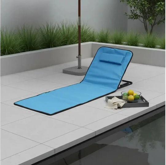 Blue Foldable Steel Beach Sunbed with Pillow 145x50cm