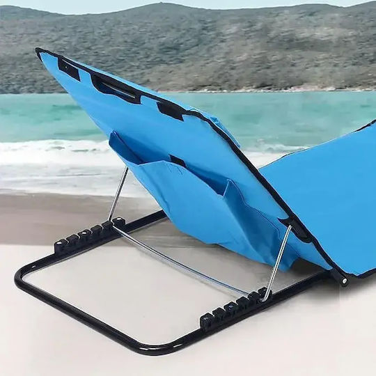 Blue Foldable Steel Beach Sunbed with Pillow 145x50cm