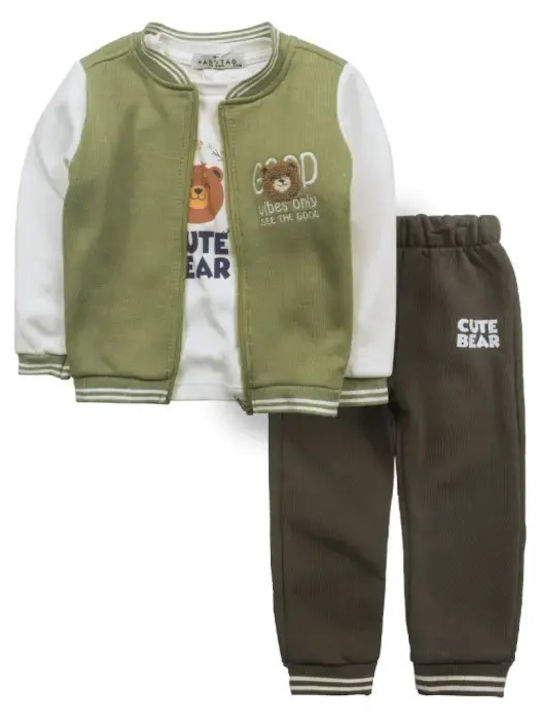 Kids Tracksuits Olive Green 3 Pieces
