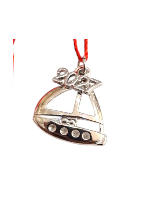 Kalliopi Silver Handmade Hanging New Year's Lucky Charm Boat Silver 2027 2x2cm