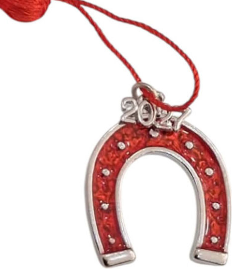 Kalliopi Silver Handmade Hanging New Year's Lucky Charm Horseshoe Red 2027 3x3cm