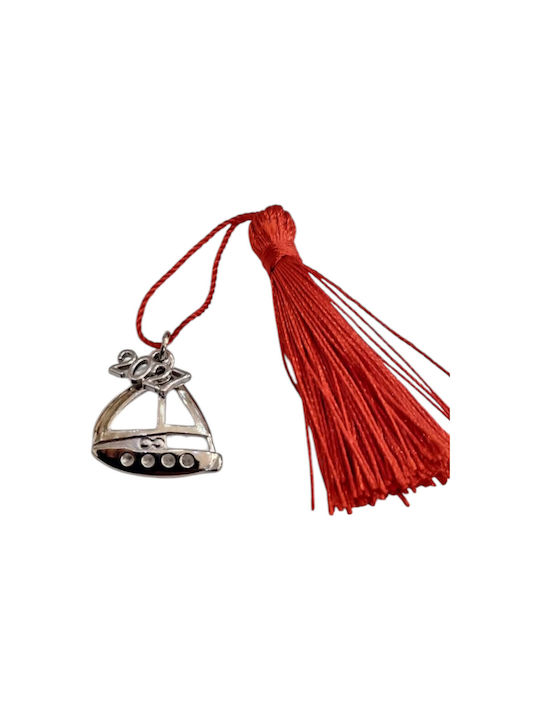 Kalliopi Silver Handmade Hanging New Year's Lucky Charm Boat Silver 2027 2x2cm