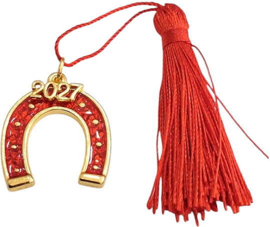 Kalliopi Silver Handmade Hanging New Year's Lucky Charm Horseshoe Red 2027 3x3cm
