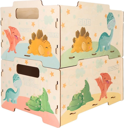 Ango Kinder Holz Aufbewahrungsbox Baby Dinos Orange 26.5x34.5x18.5cm 2 Stück