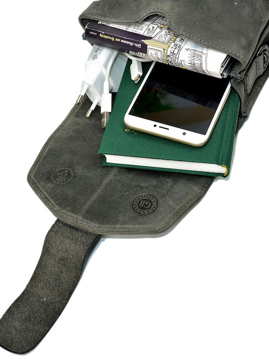 Geantă De Umăr / Tip Crossbody Bărbătească Din Piele Gri