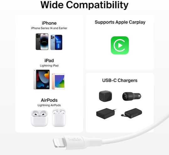 Belkin Boostcharge USB-C la Lightning Cablu 2m CAA022HQ2MWH