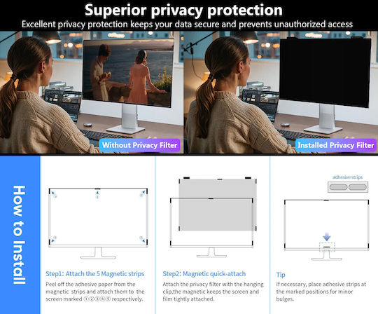 Ecran De Confidențialitate Pentru Calculator 24 Inch Filtru Magnetic De Ecran De Confidențialitate Suspendat Ecran De Confidențialitate Protecție Calculator Protecție Antiorbire Filtru De Confidențialitate Anti-lumină Albastră Film De Protecție Îndepărtabilă Anti-zgârieturi