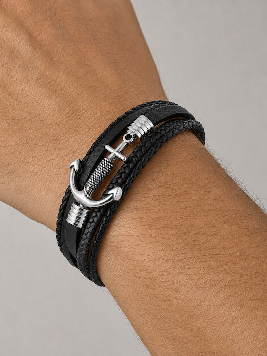 Legend Accessories Men's Bracelet with Anchor Design Made of Leather