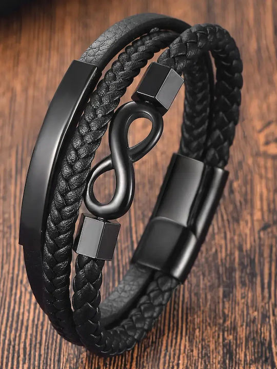 Legend Accessories Men's Leather Bracelet with Infinity Design
