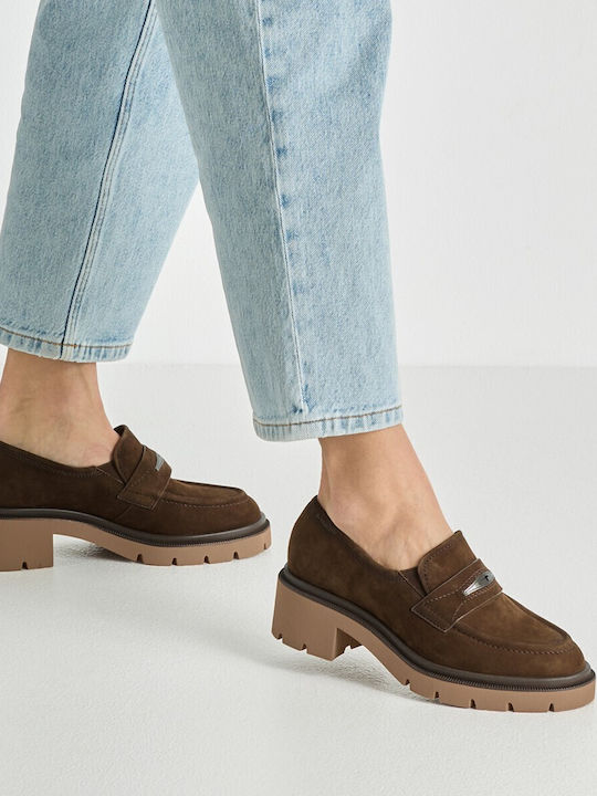 Damen Mokassins aus Leder in Tabac Braun Farbe